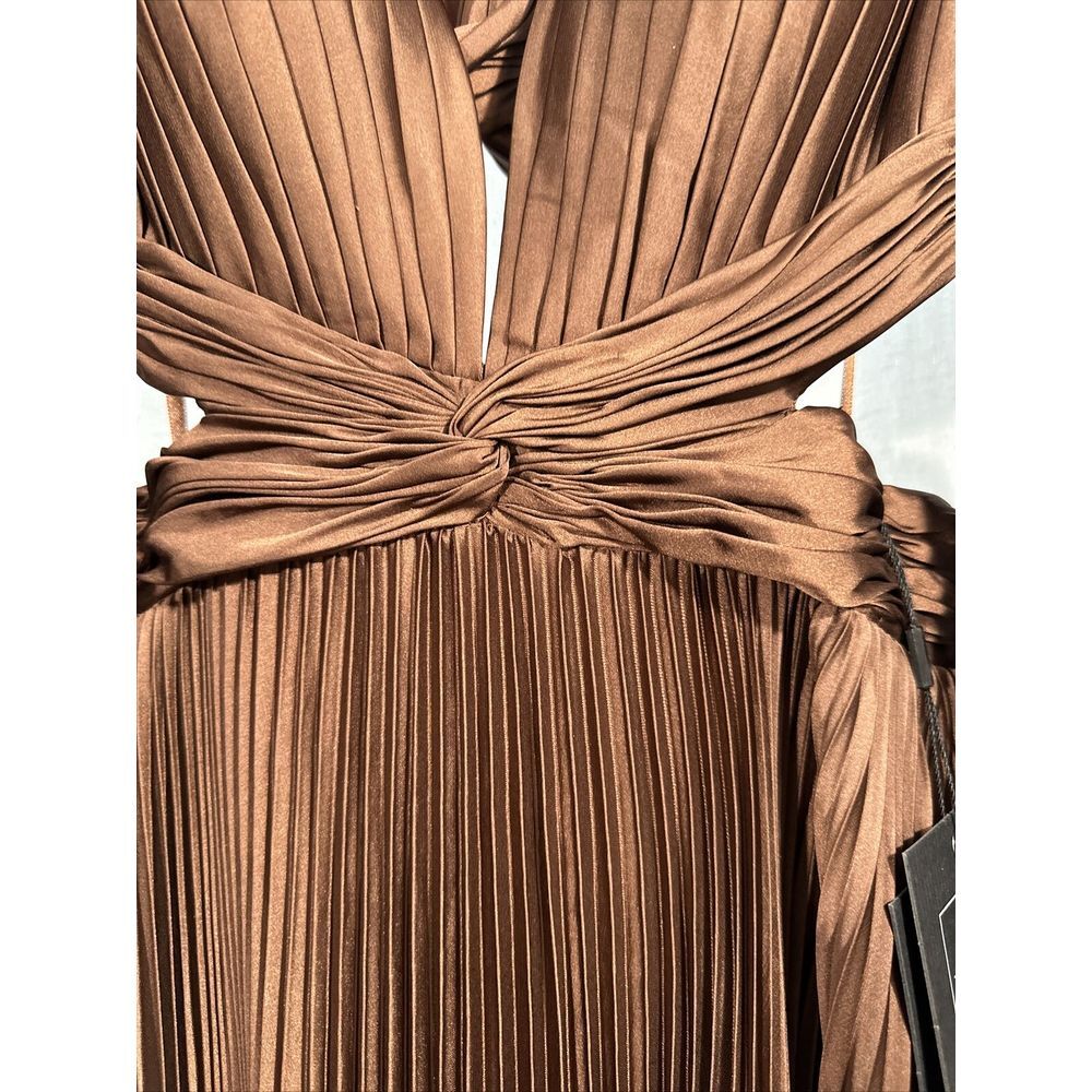 NWT IEENA Mac Duggal [ 6 ] Long Sleeve Pleat Charmeuse CutOut Gown Espresso S957 - Picture 10 of 14